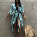 Kimono de plage à lignes en imprimé