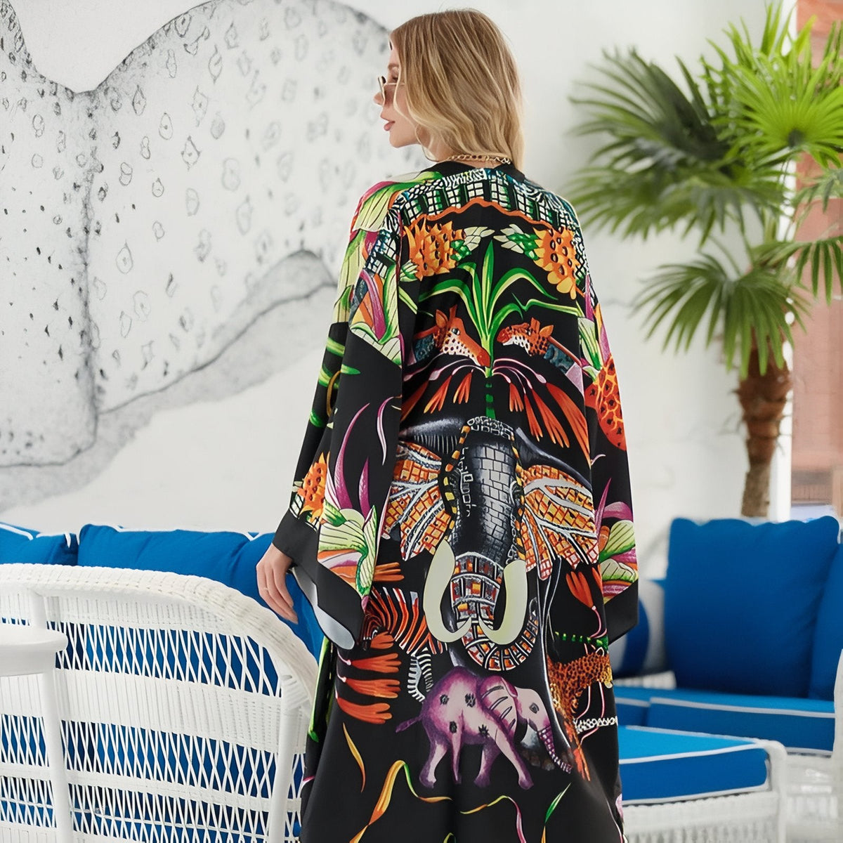 Kimono de plage ample et long à imprimés