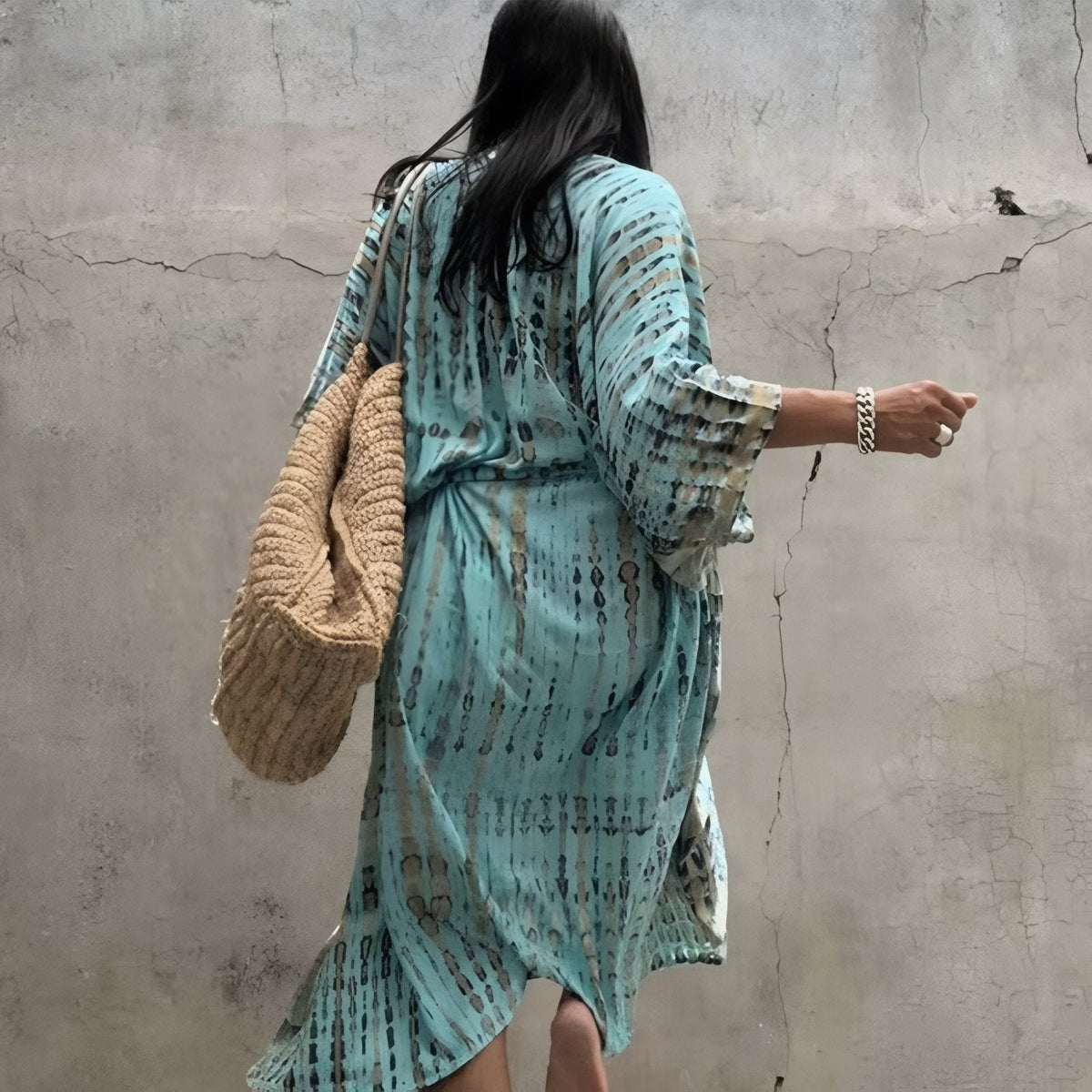 Kimono de plage au dessin ligné imprimé