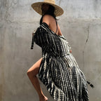 Kimono de plage avec imprimé ligné