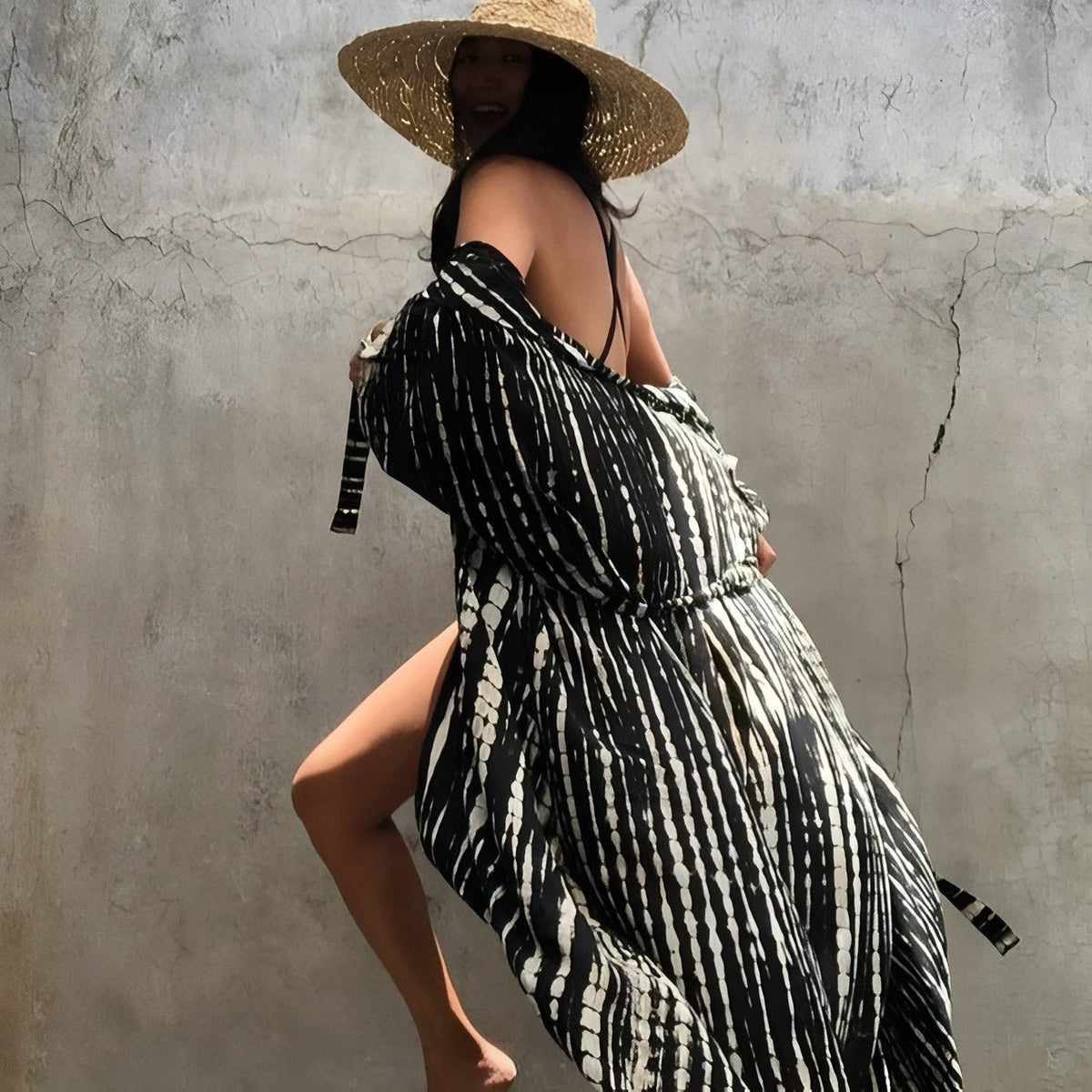 Kimono de plage avec imprimé ligné