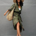 Kimono de plage avec motif imprimé ligné