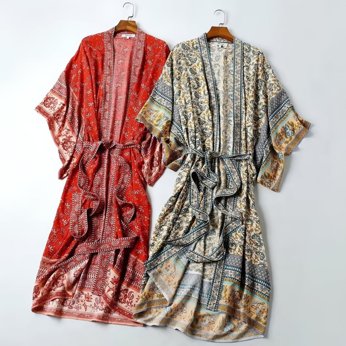 Kimono de plage ceinturé au style bohème