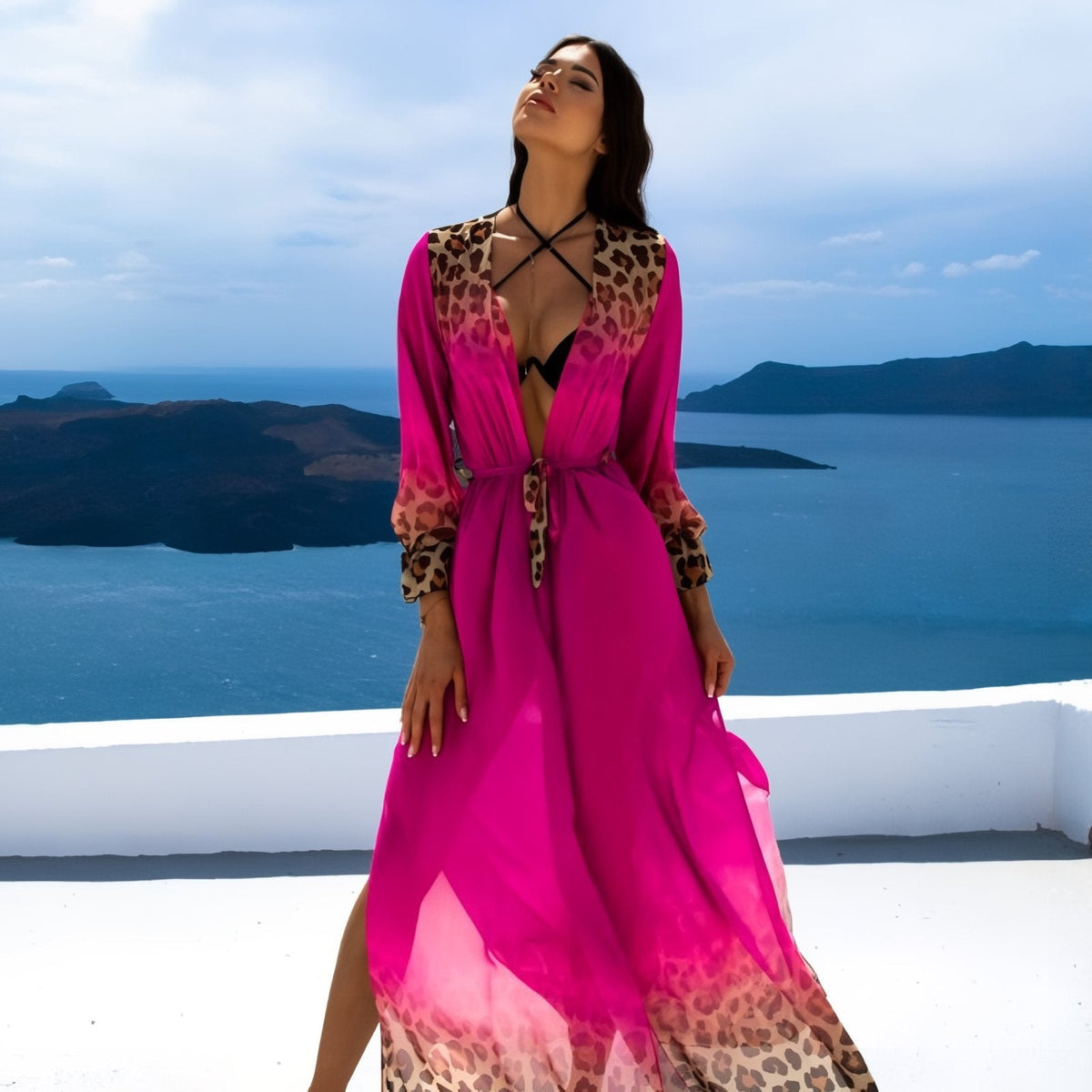 Kimono de plage décor léopard