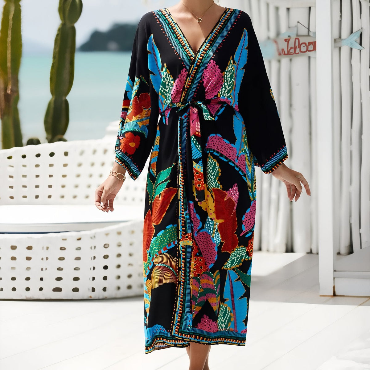 Kimono de plage haut en couleur d’inspiration africaine