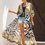 Kimono de plage léopard et zèbre en version longue