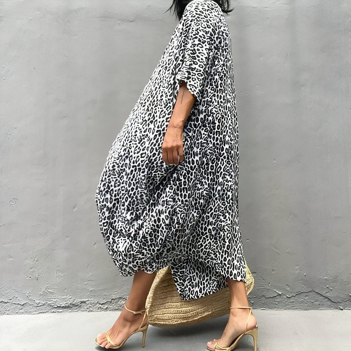 Kimono de plage long à motifs léopard