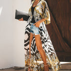 Kimono de plage long à motifs léopard et zèbre