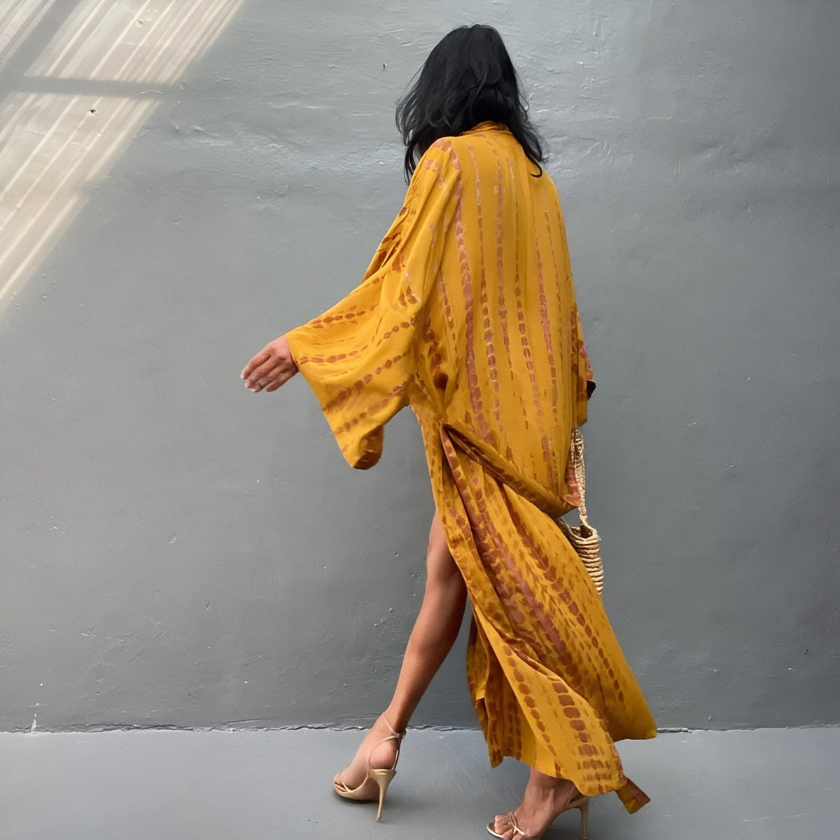 Kimono de plage manches longues façon tie and dye