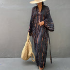 Kimono de plage style tie and dye manches longues