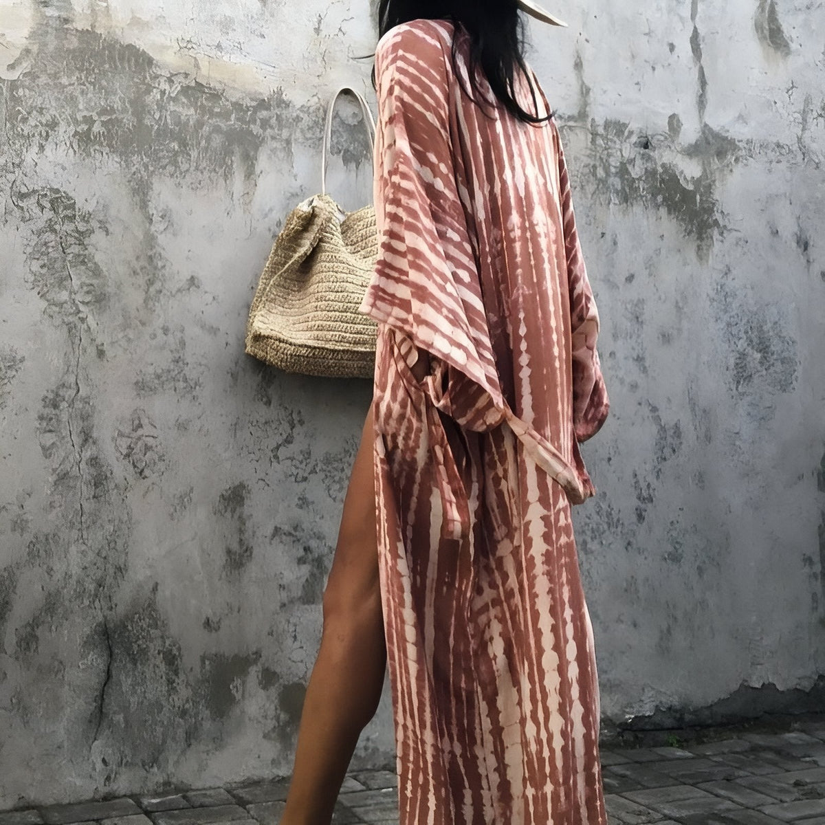 Kimono de plage tie and dye avec manches longues