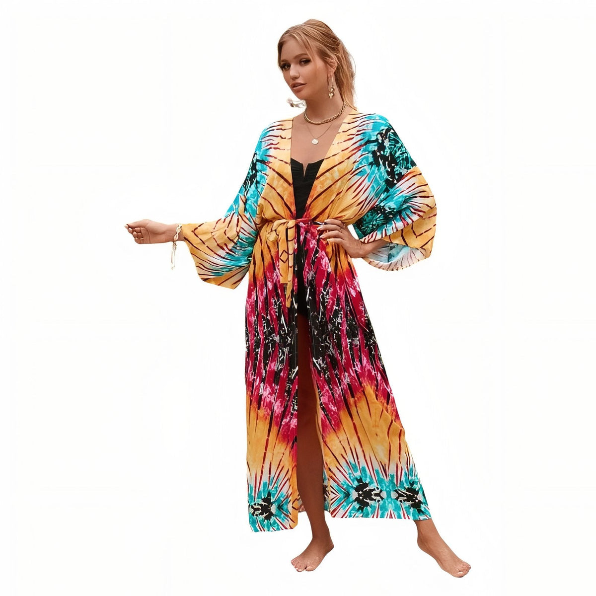 Kimono d’été de plage au motif imprimé grande taille