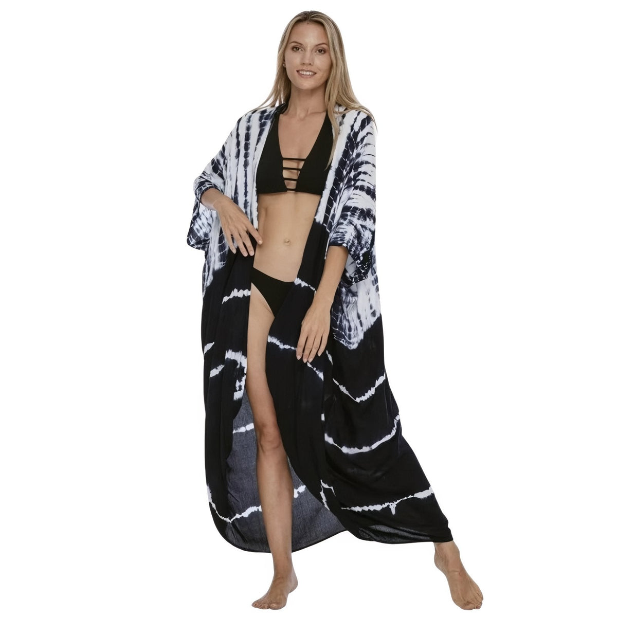 Kimono effet tie and dye aux manches chauve-souris