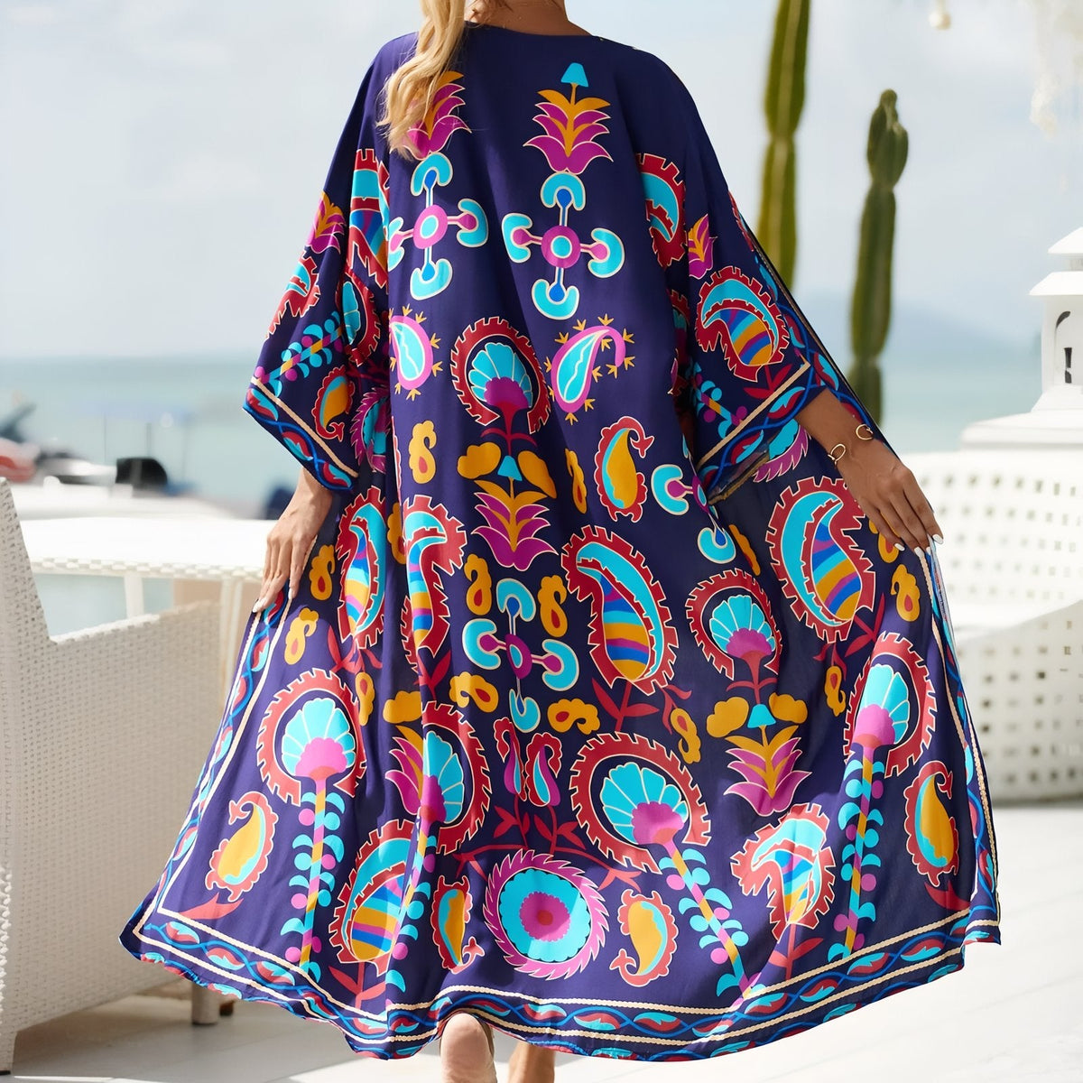 Kimono estival grande taille à imprimé de plage