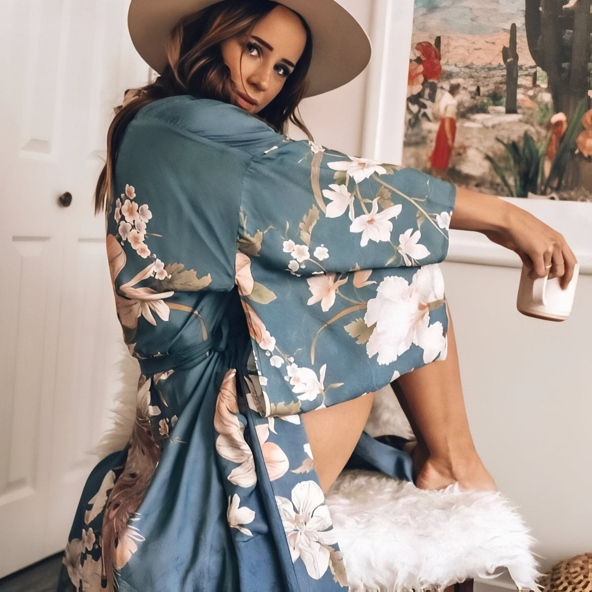 Kimono floral imprimé pour la plage