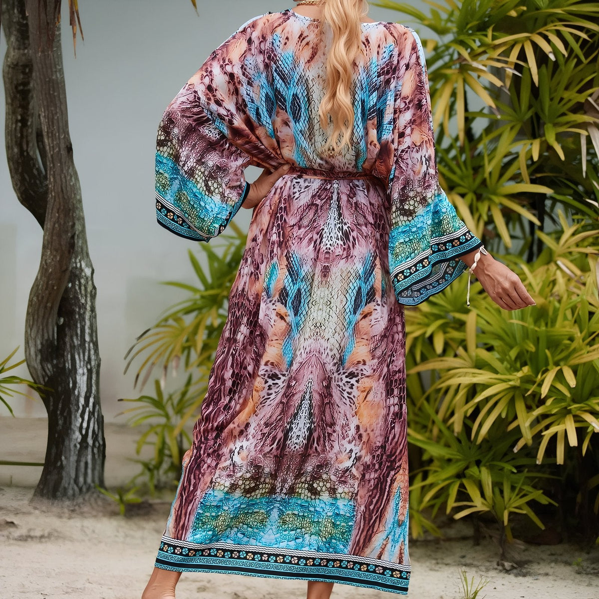 Kimono grande taille à motif estival de plage