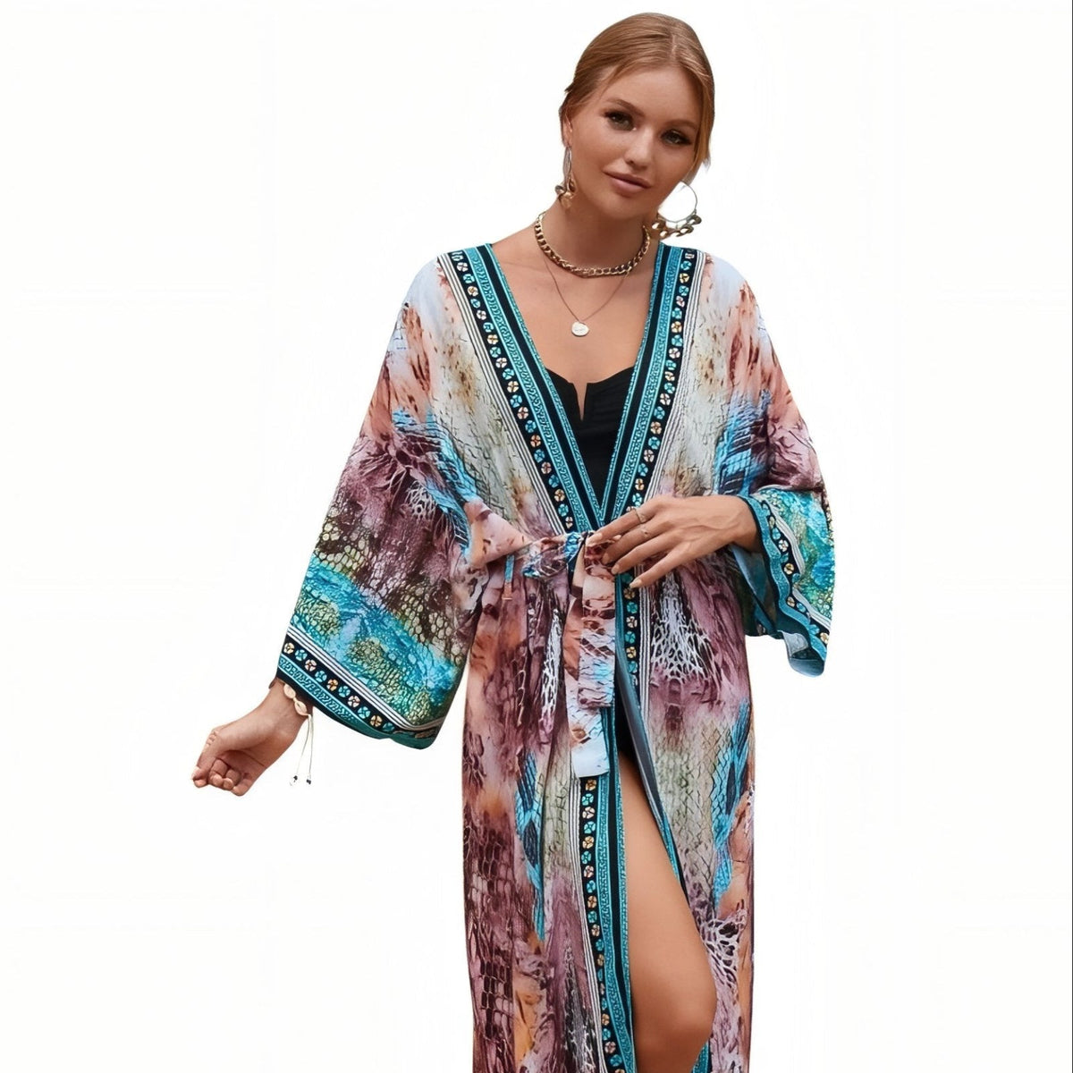 Kimono grande taille pour plage estivale à imprimé