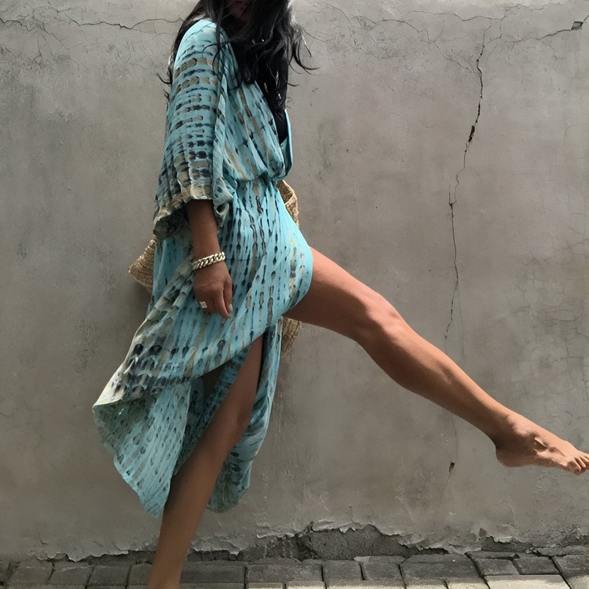 Kimono ligné de plage à motif imprimé