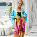 Kimono ligné tie and dye avec manches mi-longues