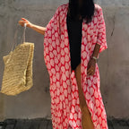 Kimono long à impression graphique pour la plage