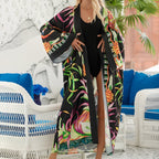 Kimono long de plage à motifs imprimés, coupe large