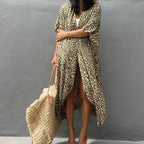 Kimono long pour la plage à imprimé léopard