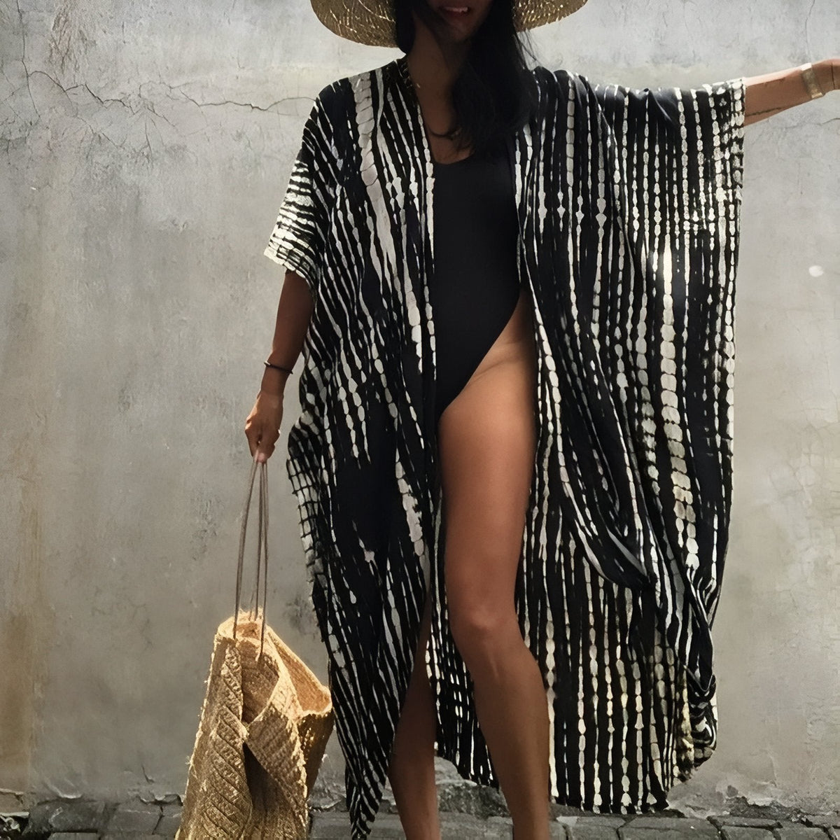 Kimono pour la plage à motif ligné
