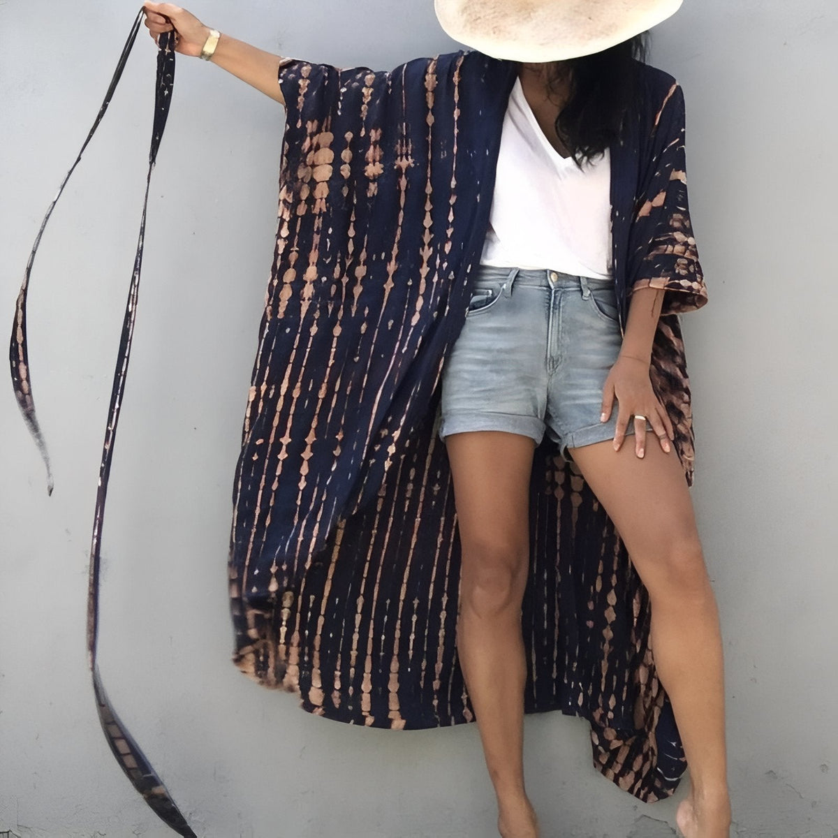 Kimono pour la plage avec imprimé ligné