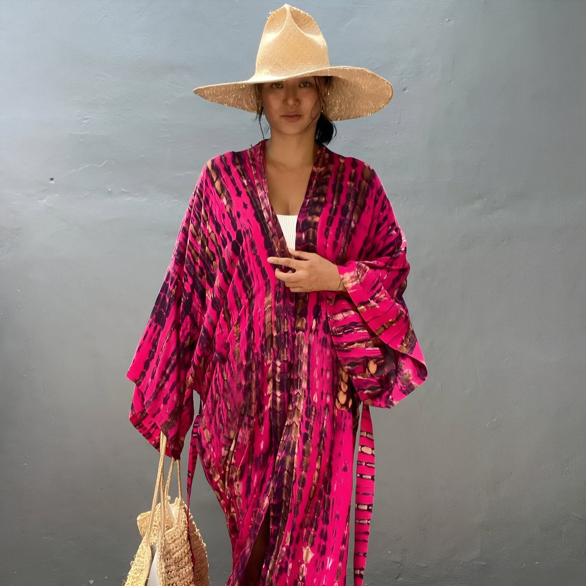 Kimono pour plage tie and dye aux longues manches