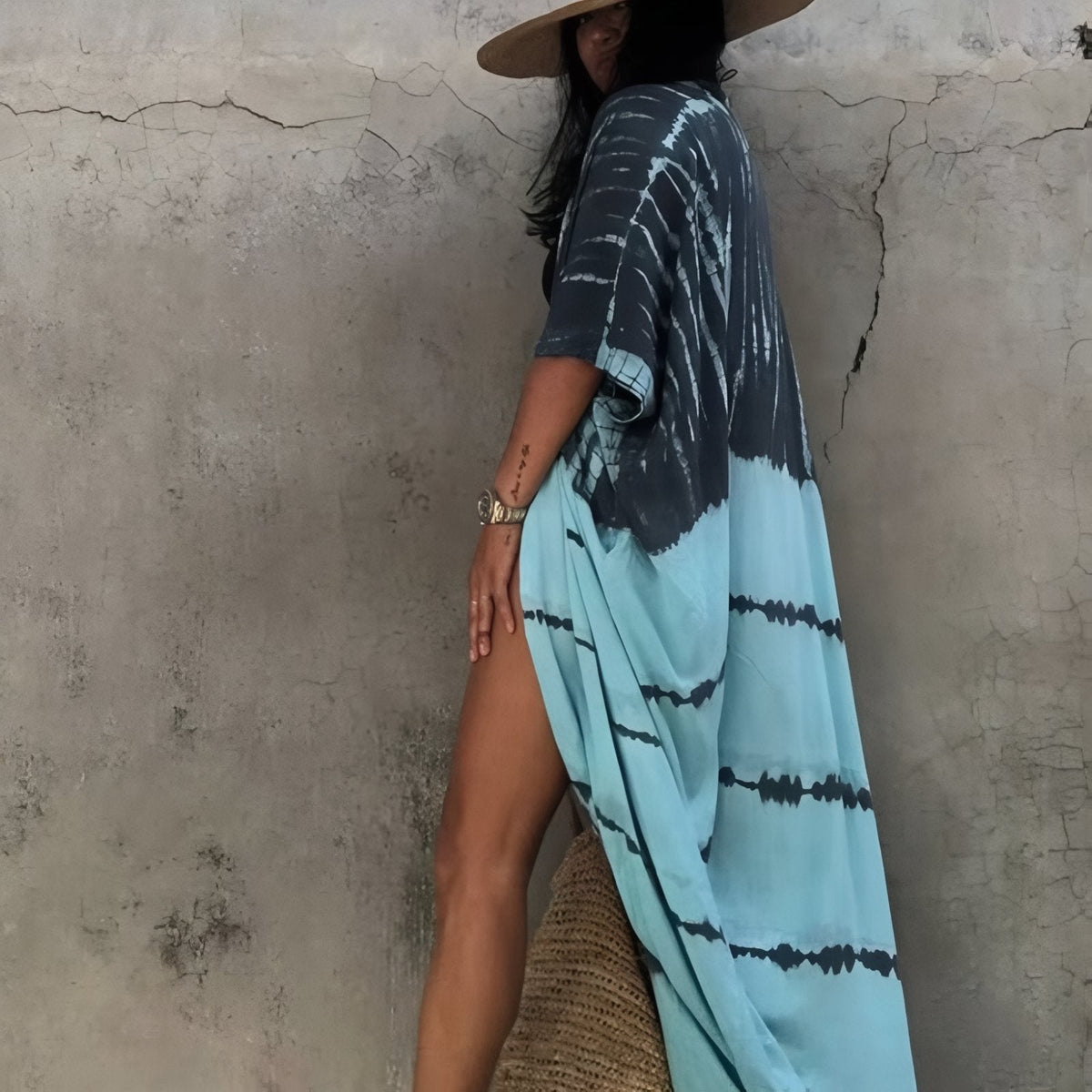 Kimono tie and dye avec manches chauve-souris