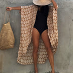 Long kimono à motif graphique pour la plage