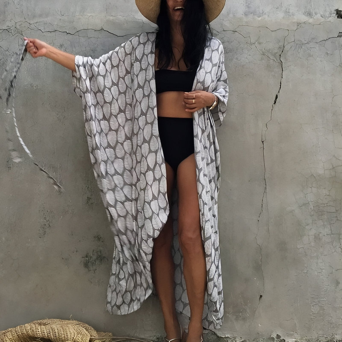 Long kimono au graphisme imprimé pour la plage