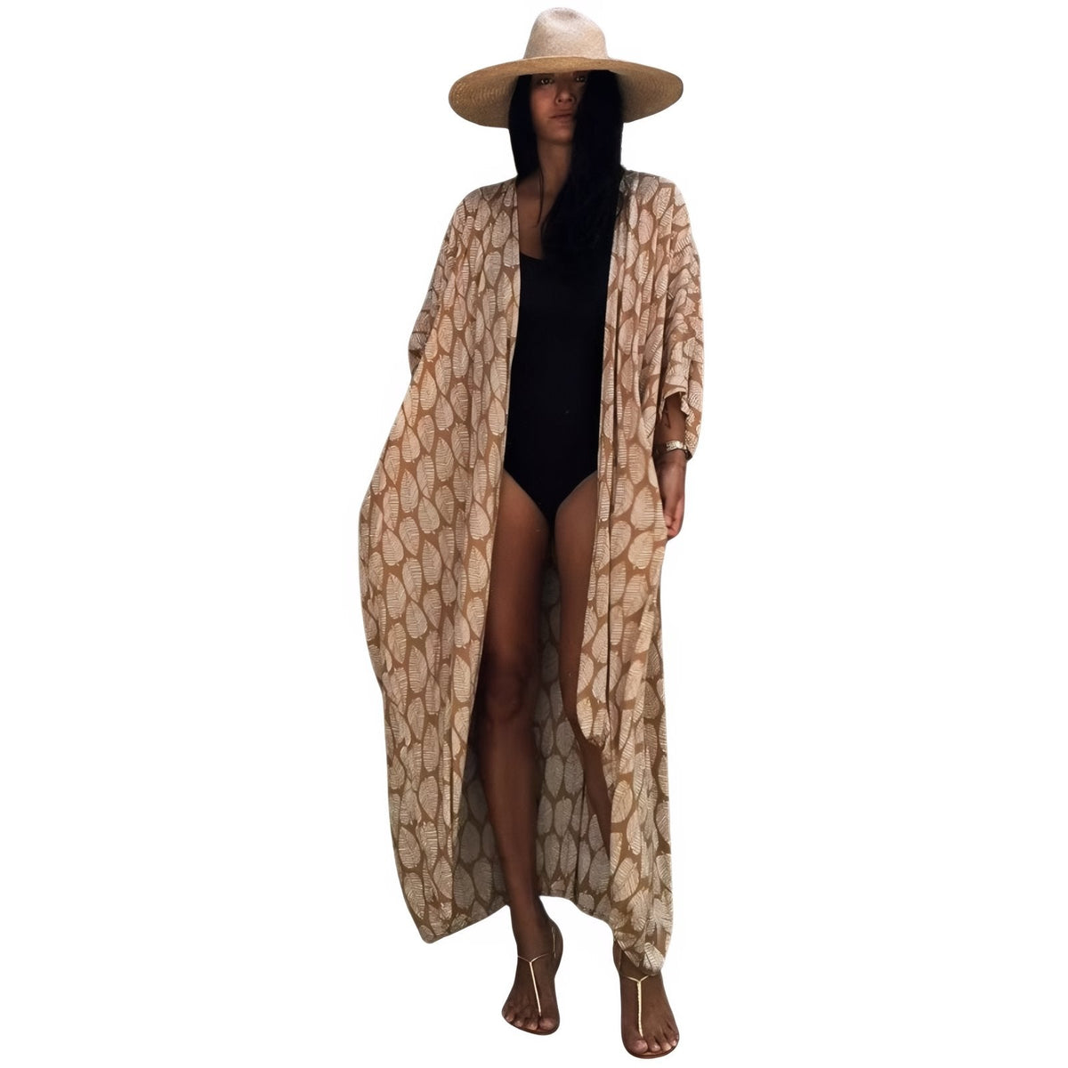 Long kimono de plage à imprimé graphique