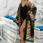 Long kimono de plage imprimé à coupe large