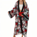 Long kimono de plage large à motifs imprimés