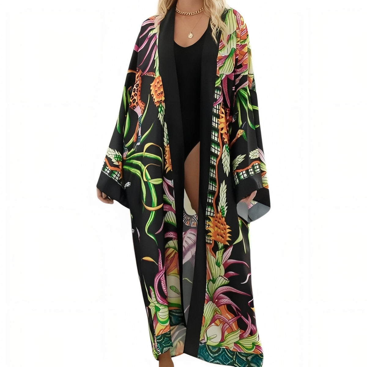Long kimono imprimé de plage à coupe ample