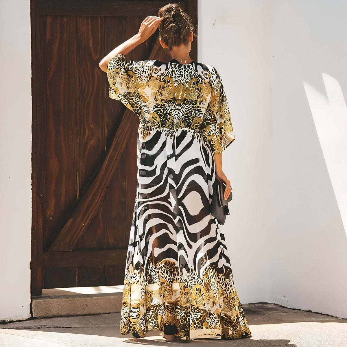 Long kimono léopard et zèbre pour la plage