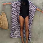 Long kimono pour la plage imprimé graphique