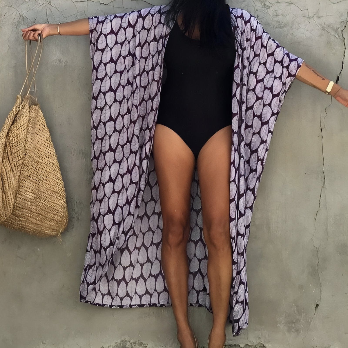 Long kimono pour la plage imprimé graphique