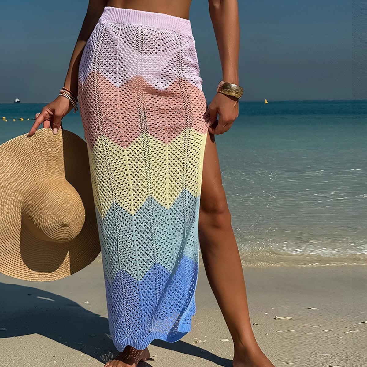 Longue jupe fendue en crochet pour la plage