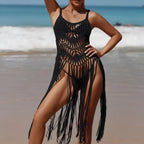 Longue robe crochetée à franges pour la plage