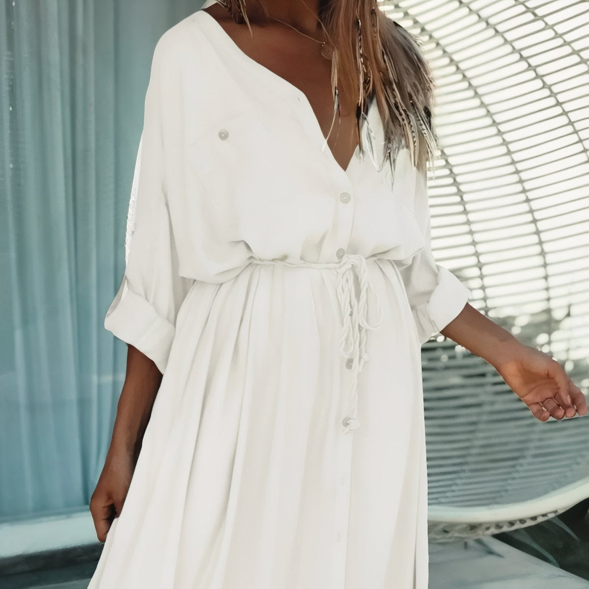 Longue robe de plage style chemisier