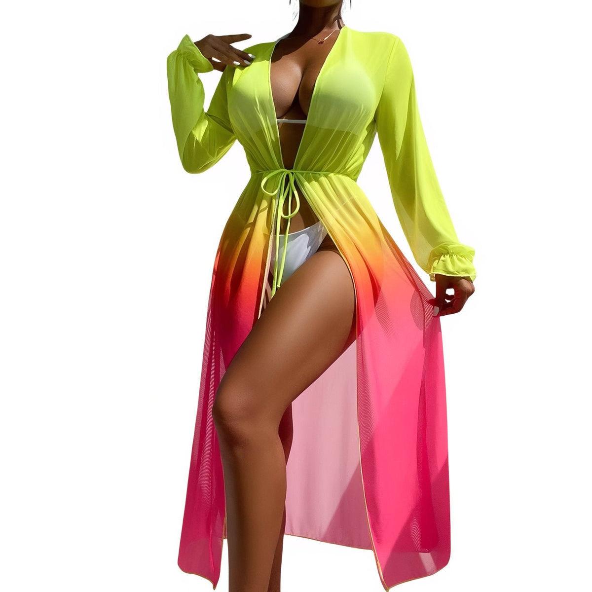 Longue robe kimono de plage transparente flashy