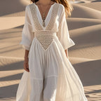 Longue robe style bohème à manches longues et col V