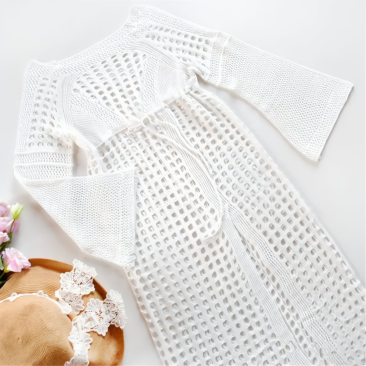 Maxi robe de plage ajourée au crochet
