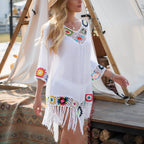 Paréo blanc façon robe à franges