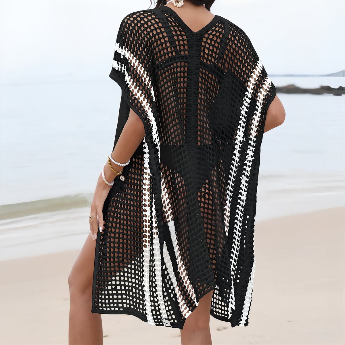 Paréo crochet de plage au motif rayé