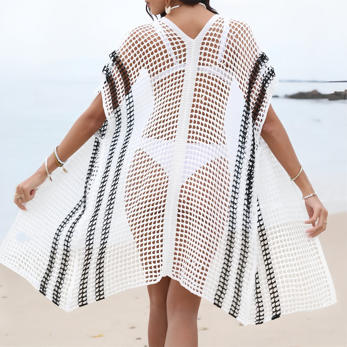 Paréo crocheté à rayures de plage
