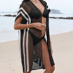 Paréo en maille crochetée rayée de plage