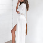 Paréo long façon kimono avec ceinture en dentelle